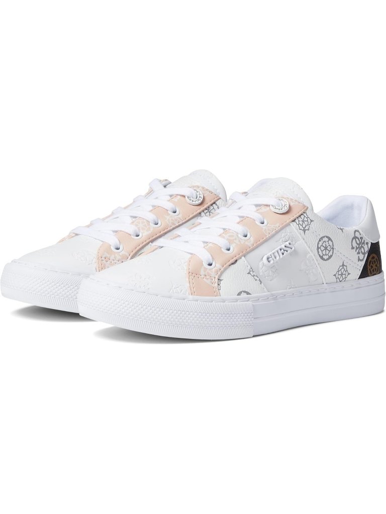 Womens White And Pink 100% Synthetic Comfort Solid Lace Up Loven Fashion Sneaker